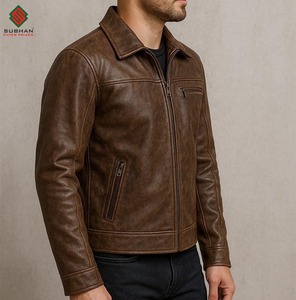 Chaqueta Bomber de Cuero Sintético Hecha a Mano para Hombre, Marrón y Negro, Forro Acolchado de Cuero Vacuno de Grano Completo, Tallas Personalizadas XS-6XL, Informal de Invierno - Product Image 4