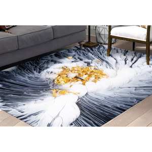 Tapis imprimé de fleurs abstraites dorées et blanches, motif moderne et contemporain, tapis en chenille - Product Image 1