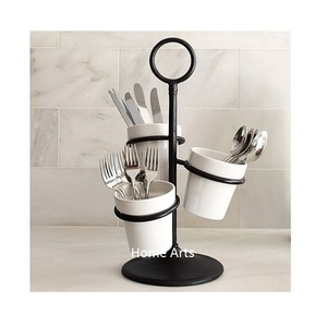 Porte-couverts de couleur noire de conception classique avec le support de couverts d'ustensiles en métal de la plus grande qualité d'Inde - Product Image 4