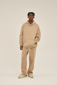 Hoogwaardige unisex plus size hoodie set, effen kleur, aangepast logo, casual 2-delige outfit voor heren - Product Image 4