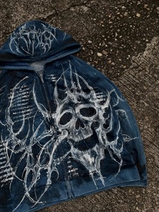 Sudadera con capucha personalizada con diamantes de imitación 100% algodón Streetwear Full Zip up Vintage Hoodie cremallera serigrafía Sudadera con capucha French Terry - Product Image 2