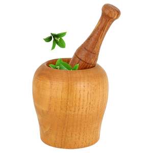 Mortier en bois traditionnel pilon conçu pour le broyage ayurvédique mélange de plantes et préparations culinaires rustiques à la maison - Product Image 6
