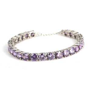 925 Sterling <b>Silver</b> Fine <b>Charm</b> <b>Bracelet</b> with Large Round Amethyst Stone Waterway Design - Product Image 1