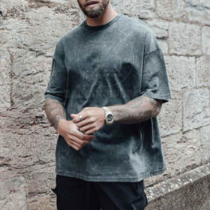 Camiseta elegante de gran tamaño con lavado de ácido y hombros caídos para hombre 100% algodón - Product Image 4