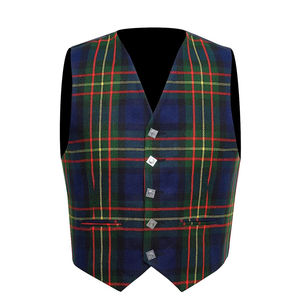Gilet à carreaux en tartan, col tailleur, col en V, 3 poches, coupe ajustée, sans manches, coupe classique - Product Image 1