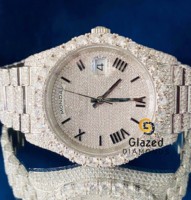 Montre mécanique de luxe en acier inoxydable avec verre analogique, mouvement ETA, cadran de 41 mm, diamants taille brillant clarté VVS pour homme