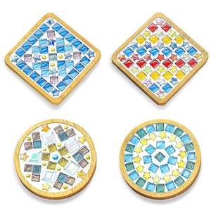 <b>Bamboo</b> Wood Mosaic Coaster Glass Tile Drink Mat Tabletop Protection Wholesale Manufacturer Kitchen Barware Round Square DIY Item - Product Image 1