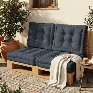 Ensemble de 4 coussins de palettes d'extérieur durables en tissu résistant à l'eau toutes saisons 120x80 + 120x50 cm pour canapé de jardin, épaisseur 12 cm, lavable en machine - Product Image 1