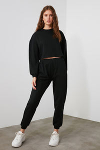 Chándal OEM de 2 piezas de lana gruesa para mujer, chándal de dos piezas para correr, conjuntos de Chándales, Top corto personalizado, ropa de entrenamiento, chándal con logotipo personalizado - Product Image 3