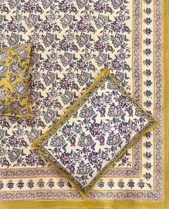 Drap de lit traditionnel 100% coton avec taies d'oreiller bloc à main imprimé drap de lit en coton doux fabriqué à la main avec motif de bordure - Product Image 3