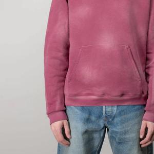 Custom Vintage <b>Red</b> French Terry Oversized Cotton Blank Men's <b>Hoodies</b> Sweatshirts Acid Washed Distressed basics Zipper <b>Hoodies</b> - Product Image 3