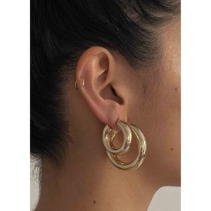 Bold <b>Large</b> <b>Hoop</b> Earrings with Zircon Pearl Diamond Huggie Style Trendy Stainless Steel with Rhodium Gold Plating for Party Gift - Product Image 3