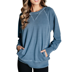 Femmes lavage à l'acide à manches longues pull sweat ample Style décontracté personnalisé avant Logo hiver Streetwear 380g séchage rapide - Product Image 1