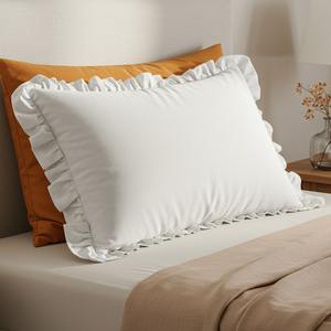 Funda de Almohada Duradera de Polialgodón Blanco de 50x70cm con Volantes, Diseño Rectangular Sólido, Tejida, para Hotel o Uso Doméstico - Product Image 3