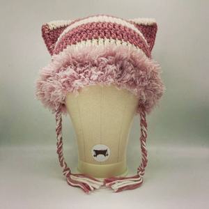 Nuevo Gorro Tejido a Mano con Orejas de Gato y Rayas Estrelladas, Protección para las Orejas, Moderno y Versátil para Halloween - Product Image 2
