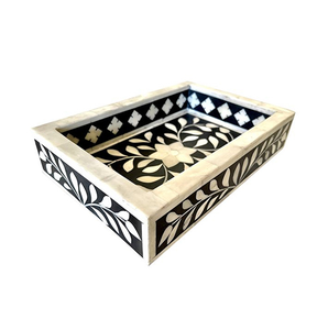 Plateau de service en bois incrusté d'os vert fait à la main plateau de table rectangulaire décoratif avec poignées à motif floral pour la décoration intérieure - Product Image 2