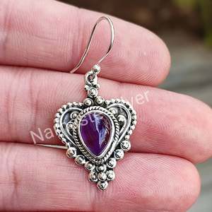 Handmade 925 Sterling <b>Silver</b> <b>Dangle</b> Drop <b>Earrings</b> Gold Plated with Heart Flower Shape for Wedding Featuring Pearls Diamonds - Product Image 3