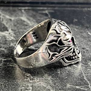 Handmade Fiery Skeleton Biker <b>Ring</b> for <b>Men</b> Cool Gothic Themed Oxidized Detail Hellfire Demonic Skull <b>Ring</b> R - Product Image 5