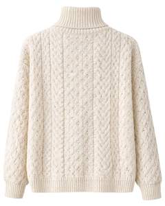 Manufacturer Premium <b>Women</b> Turtleneck Cable Knit Sweater Soft <b>Warm</b> Winter Pullover Casual Fashion Top With Green Clover Pattern - Product Image 2