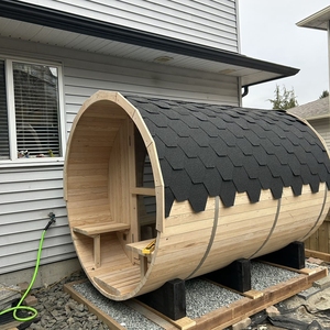 ห้องซาวน่ากลางแจ้งทรงกระบอกสำหรับพักผ่อนในสวนหลังบ้าน ทำจากไม้เฮมล็อกเพื่อสุขภาพ พร้อมจำหน่าย - Product Image 1