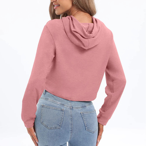 Sweat à capuche court pour femme, coupe ajustée, logo personnalisé, 100% coton, manches longues, style décontracté - Product Image 4