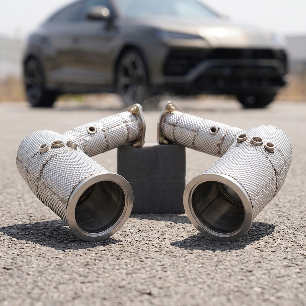 VantaFlow Straight Downpipe Raw Finish High Flow With Heat Shield for Lamborghini Urus 4.0T V8 2018-2026 2018-2026