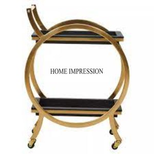 Customized Size And Logo Available Round Shape Attractive Look Unique Designer Metal And Glass Made 2 Tier Serving <b>Trolley</b> - Product Image 5