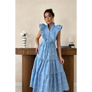 Robe bleue à volants et boutons pour femme Elisa Fashion - Product Image 4