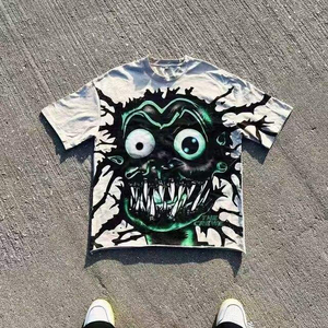 Wholesale Oversized Distressed DTG Print Boxy <b>Cropped</b> Graphic T-Shirts <b>Men</b> Custom Streetwear Cotton Short Sleeve O-Neck T-Shirt - Product Image 3