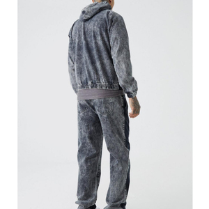 Pantalones vaqueros con patrón de Jacquard personalizado relajado azul claro con estilo para hombre, pantalones vaqueros de tela rígida de calle alta de calidad superior - Product Image 3