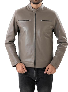 Meilleure veste en cuir de couleur bordeaux à fermeture éclair pour hommes avec col sans col, finition élégante, vestes pour hommes - Product Image 2