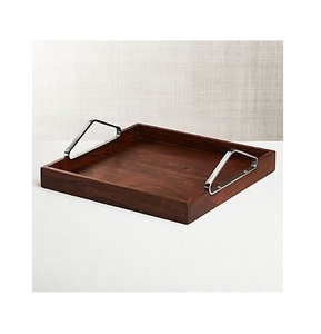 Plateau en bois de forme et de taille personnalisées au design vintage Plateau de service en bois de qualité supérieure avec poignée en métal à bas prix - Product Image 1