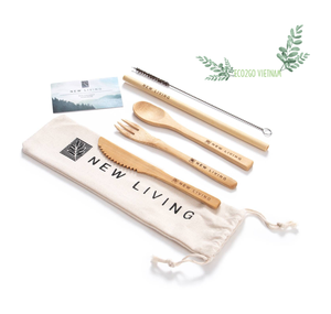 Cuchillo de bambú, tenedor, cuchara, cubiertos, juego de viaje con estuche, puede grabar el logotipo láser de Eco2go Vietnam - Product Image 2