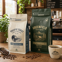 Sacs à café personnalisés AT PACK 250g 500g en PE et PE simple couche avec valve et fermeture éclair refermable pour l'emballage de grains de café torréfiés