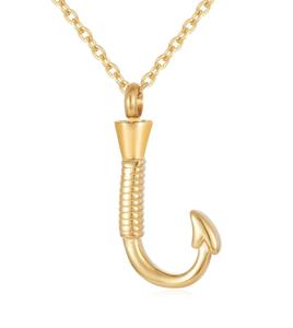 Gold Fishing Hook Keepsake Jewelry Stainless Steel Hook Cremation Urn <b>Necklace</b> Pendant Ashes Urn <b>Memorial</b> Unisex Custom Size - Product Image 6