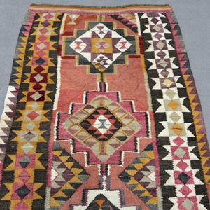 Vintage <b>Runner</b> Rug 3.5x11.4 ft, Turkish Kilim <b>Red</b> Floral Wool Rug - Product Image 5