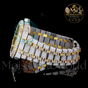 Montre automatique de luxe pour homme avec diamants, 42 mm, en acier inoxydable, cadran analogique serti de diamants, verre saphir, fermoir déployant - Product Image 4