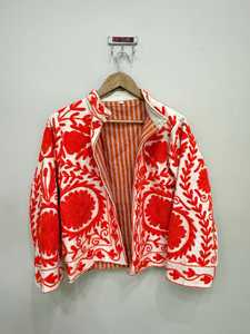 Hermosa Chaqueta de Terciopelo Naranja Suzani, Chaqueta Étnica Boho Bordada, Abrigo Bohemio para Festivales, Chaqueta Corta Bordada Estilo Boho - Product Image 2