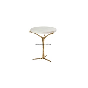 Centre en métal de concepteur de fantaisie et cadre de support de couleur d'or de table d'appoint avec la villa de marbre de forme ronde de couleur blanche et l'utilisation d'hôtel - Product Image 1