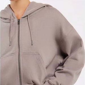 Sudaderas de mujer personalizadas, sudaderas con capucha de gran tamaño con hombros caídos, sudadera con cremallera completa recortada de felpa francesa para mujer - Product Image 6