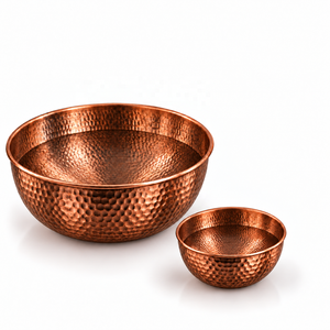 Ensemble de 2 bacs de pédicure et manucure en cuivre martelé antique, bassin rond pour spa des pieds avec massage par pétrissage, écologique et sans tuyauterie - Product Image 1