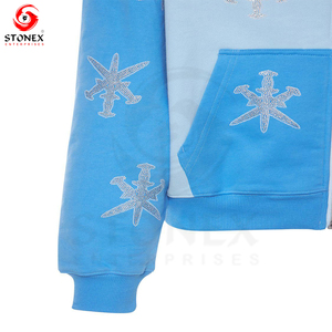 Ensemble de survêtement d'hiver personnalisé noir à strass pour homme, deux pièces : sweat à capuche et pantalon de survêtement évasé - Product Image 2