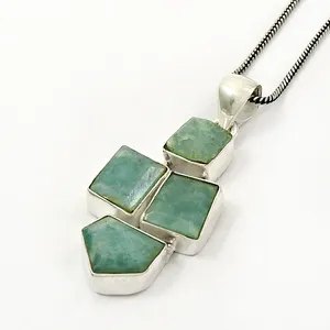 Pierre précieuse d'amazonite naturelle Pierre taillée au design unique Pendentif en argent sterling 925 Bijoux de Bohème Prix de gros Fournisseurs - Product Image 1