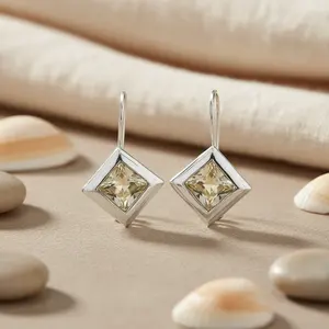 Boucles d'oreilles pendantes en quartz citron plaqué or 18 carats, argent 925, pour femmes, bijoux de mariage avec perle et diamant, pierre principale plaquée or - Product Image 3