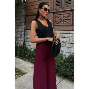 กางเกงขายาวทรงปาลาซโซเอวสูงผ้าเครปกันยับ รุ่น 0080 ทรงขากว้าง - Product Image 2