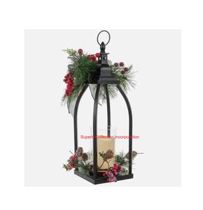 Linterna de Navidad de Metal negro Premium Decoración festiva para el hogar Linterna de vela de mesa Linterna decorativa moderna a bajo precio - Product Image 1
