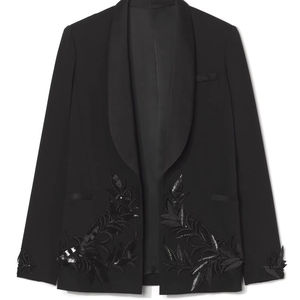 Blazer de Diseño con Cuentas de Alta Gama para Mujer, Cuello en V, Manga Larga, Abrigo de Longitud Media con Estampado Digital, Estilo de Botones Ocultos - Product Image 1