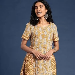 Vestido de algodón 100% con estampado de bloque de mano indio, nueva moda, ropa de verano informal, estilo dulce, longitud Midi, diseño Floral tejido a mano para - Product Image 1