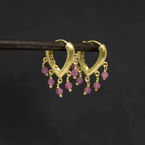 Natural Stone Pink Tourmaline Sterling <b>Silver</b> Earrings Indian Jewelry Supplier Handmade <b>Silver</b> Plated <b>Silver</b> <b>Hoop</b> Earrings - Product Image 1
