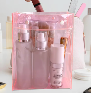 Custom Logo UV Printed Waterproof <b>Clear</b> PVC Cosmetic <b>Bag</b> | High Capacity Gusseted Travel <b>Toiletry</b> Organizer | Premium Makeup - Product Image 1